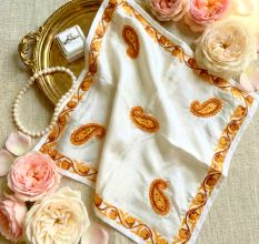 Kashmiri Hand Embroidered Silk Handkerchief with Blush Floral Motifs